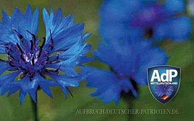 The Awakening of German Patriots party logo features a blue cornflower (Facebook)
