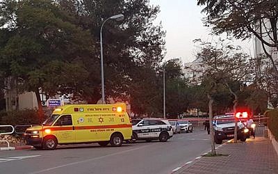 The scene of a stabbing in which a soccer player was injured in Ashdod, January 1, 2019. (Magen David Adom)