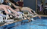 Swimmers at the 2018 Israel Paralympic winter swim championships held at the Alyn pool in Haifa (Karen Isaacson, Israel Paralympic Committee Facebook page)