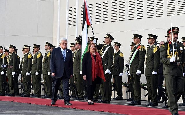 Palestinian Authority President Mahmoud Abbas and Maltese President Marie-Louise Coleiro Preca in Ramallah on January 31, 2019. (Wafa news agency) Palestinian Authority President Mahmoud Abbas and Maltese President Marie-Louise Coleiro Preca in Ramallah on January 31, 2019. (Wafa news agency)