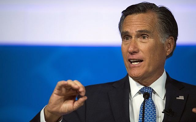 This October 9, 2018 file photo shows Republican US Senate candidate Mitt Romney answering a question about tariffs during the debate with Democratic opponent Jenny Wilson in the America First Event Center in Cedar City, Utah. (James M. Dobson/The Spectrum via AP, File) This October 9, 2018 file photo shows Republican US Senate candidate Mitt Romney answering a question about tariffs during the debate with Democratic opponent Jenny Wilson in the America First Event Center in Cedar City, Utah. (James M. Dobson/The Spectrum via AP, File)