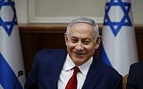In this photo from December 23, 2018, Prime Minister Benjamin Netanyahu chairs the weekly cabinet meeting in Jerusalem. (Ronen Zvulun/Pool via AP, File)