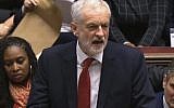 Illustrative: Labour leader Jeremy Corbyn speaks after Britain's Prime Minister Theresa May lost a vote on her Brexit deal in the House of Commons, London, Tuesday January 15, 2019. (House of Commons/PA via AP)