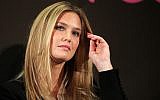 Israeli model Bar Refaeli gestures during a press conference, in Paris, March 23, 2010. (Thibault Camus/AP)