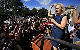 Sen. Kirsten Gillibrand, Democrat of New York, speaks at a rally against Supreme Court nominee Brett Kavanaugh at the Supreme Court in Washington, October 4, 2018. (AP Photo/Manuel Balce Ceneta)