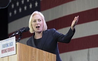Sen. Kirsten Gillibrand, D-N.Y., speaks to supporters during an election night watch party hosted by the New York State Democratic Committee, November 6, 2018, in New York, after being re-elected. (AP Photo/Mary Altaffer)