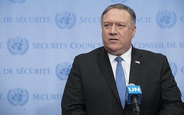 US Secretary of State Mike Pompeo speaks to reporters on December 12, 2018, at United Nations headquarters. (AP Photo/Mary Altaffer) US Secretary of State Mike Pompeo speaks to reporters on December 12, 2018, at United Nations headquarters. (AP Photo/Mary Altaffer)