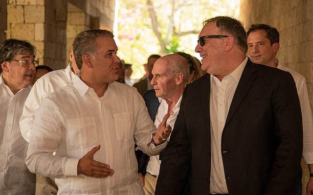 US Secretary of State Mike Pompeo, right, and Colombia's President Ivan Duque talk during a meeting at the Presidential Guest House in Cartagena, Colombia, Wednesday, Jan. 2, 2019. (Nicolas Galeano/Colombia's Presidency via AP) US Secretary of State Mike Pompeo, right, and Colombia's President Ivan Duque talk during a meeting at the Presidential Guest House in Cartagena, Colombia, Wednesday, Jan. 2, 2019. (Nicolas Galeano/Colombia's Presidency via AP)