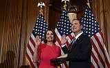 House Speaker Nancy Pelosi (L), poses during a ceremonial swearing-in with Rep. Adam Schiff, (Democrat-California) right, on Capitol Hill in Washington, Thursday, Jan. 3, 2019, during the opening session of the 116th Congress. (AP Photo/Susan Walsh)