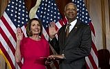 House Speaker Nancy Pelosi administers the House oath of office to Rep. Hank Johnson, D-Georgia, during the ceremonial swearing-in of the 116th Congress on Capitol Hill in Washington, January 3, 2019. (AP/Jose Luis Magana)