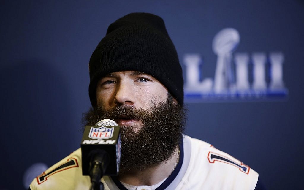 New England Patriots' Julian Edelman speaks with members of the media during a news conference Wednesday, Jan. 30, 2019, ahead of the NFL Super Bowl 53 football game against Los Angeles Rams in Atlanta. (AP Photo/Matt Rourke) New England Patriots' Julian Edelman speaks with members of the media during a news conference Wednesday, Jan. 30, 2019, ahead of the NFL Super Bowl 53 football game against Los Angeles Rams in Atlanta. (AP Photo/Matt Rourke)