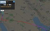 A screenshot from the Flightradar24 website showing the flight path of a private jet from Abu Dhabi to Tel Aviv on January 17, 2019.