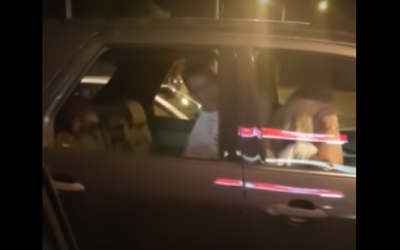 A screenshot from video of a motorist in Australia yelling anti-Semitic insults at a rabbi. (Screen capture: YouTube)