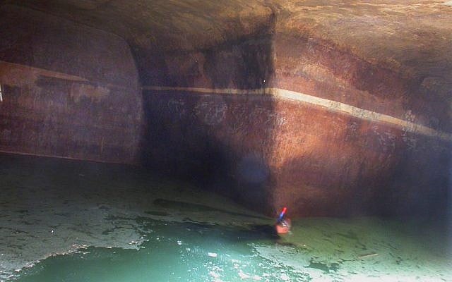 Byzantine-era cistern found under a playground in Jerusalem's Katamon neighborhood, photographed in 2005. (Ofer Cohen, courtesy IAA)