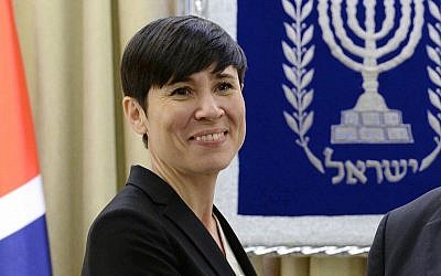 File: Norwegian Foreign Minister Ine Eriksen Soreide in Jerusalem on January 07, 2018 (Mark Neyman/GPO)