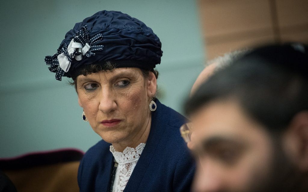 Jewish Home MK Shuli Mualem-Refaeli, during a Knesset Committee meeting at the Knesset, in Jerusalem on December 30, 2018. (Yonatan Sindel/Flash90)