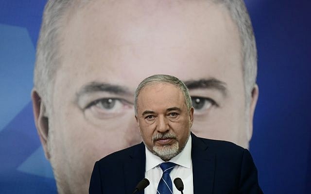 Yisrael Beytenu chairman Avigdor Liberman launches his party's elections campaign in Tel Aviv on January 20, 2019. (Tomer Neuberg/Flash90) Yisrael Beytenu chairman Avigdor Liberman launches his party's elections campaign in Tel Aviv on January 20, 2019. (Tomer Neuberg/Flash90)