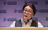 Supreme Court Chief Justice Esther Hayut speaks at the Annual International Conference of the Institute for National Security Studies, Tel Aviv, January 29, 2019 (Flash90)