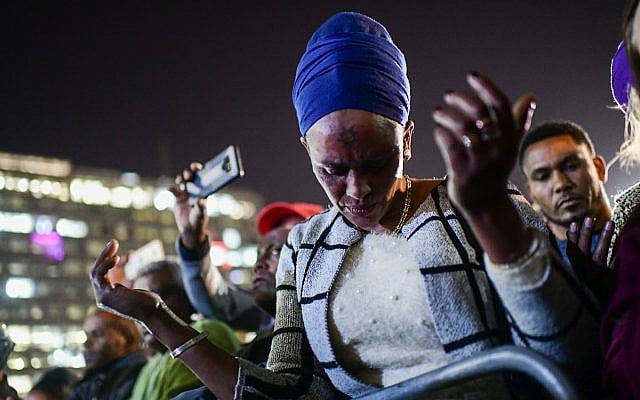 Ethiopian-Israelis protest in Tel Aviv's Rabin Square against police violence toward their community, January 30, 2019. (Tomer Neuberg/Flash90) Ethiopian-Israelis protest in Tel Aviv's Rabin Square against police violence toward their community, January 30, 2019. (Tomer Neuberg/Flash90)