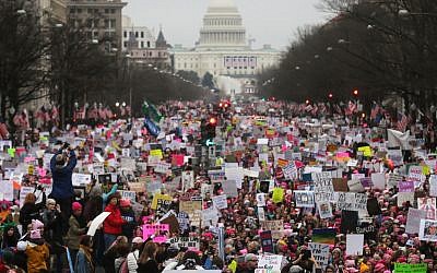 Protesters walk during the Women's March on Washington, Jan. 21, 2017. (Mario Tama/Getty Images via JTA)
