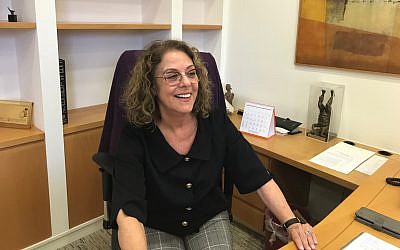 Prof. Rivka Carmi, who was the first woman to be president at an Israeli university, at her office on December 12, 2018, a few weeks before she left her post (Shoshanna Solomon/Times of Israel)
