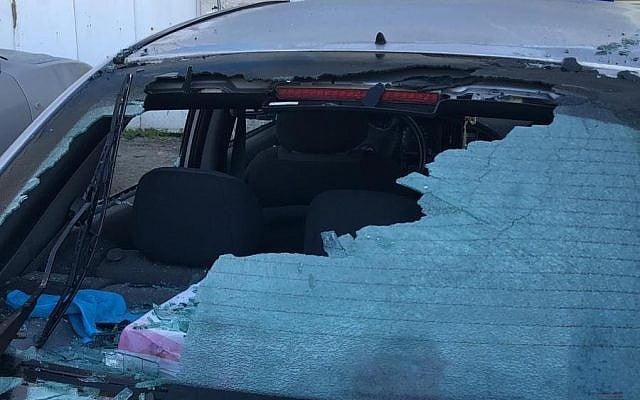 Car vandalized in the West Bank town of Turmusaya, January 25, 2019 (Courtesy) Car vandalized in the West Bank town of Turmusaya, January 25, 2019 (Courtesy)