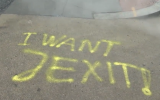 Graffiti reading "I Want Jexit" is seen outside Shalom Tire and Auto Repair in Washington, DC, on January 18, 2019. (Screen capture: WJLA-ABC 7)