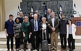 President Reuven Rivlin, center left, and his wife Nechama, center right, with bereaved family of crew members from the Columbia space shuttle disaster, January 27, 2019. (Amos Ben-Gershom/GPO)