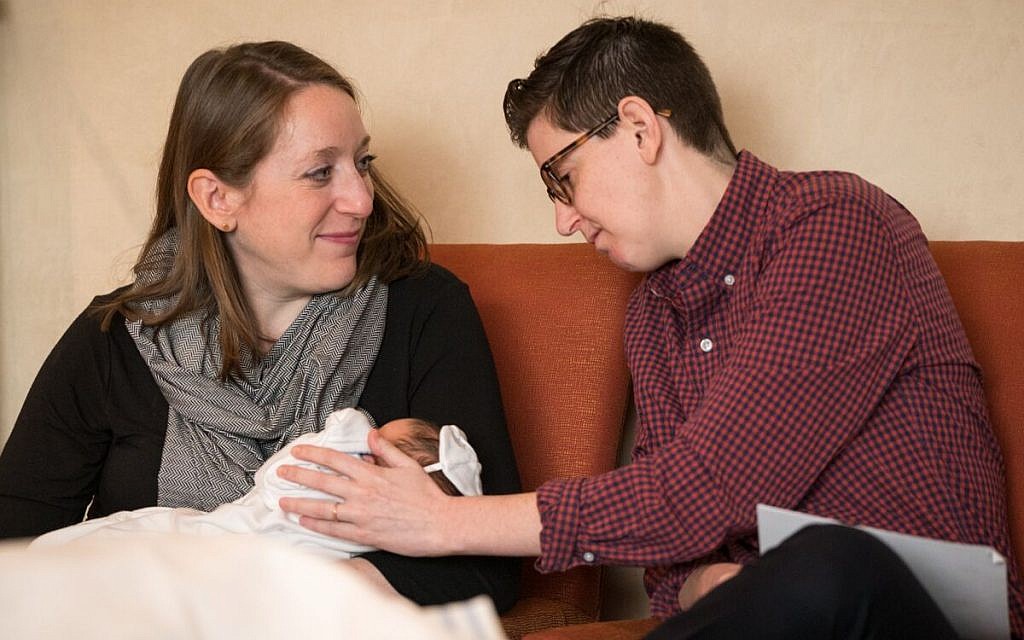 Hannah Ellenson with wife Becca Israel and their son Shai. (Courtesy) Hannah Ellenson with wife Becca Israel and their son Shai. (Courtesy)