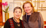 Top PLO official Hanan Ashrawi, left, and Austrian Foreign Minister Karin Kneissl in Vienna, January 1, 2019 (Twitter)