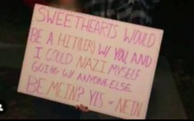 Screenshot of the Hitler-themed invitation to a high school dance made by a Minnesota student in January 2019. (screen capture: YouTube) Screenshot of the Hitler-themed invitation to a high school dance made by a Minnesota student in January 2019. (screen capture: YouTube)