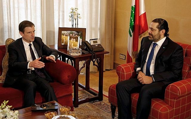 US Undersecretary of State for Political Affairs David Hale, left, speaks during his meeting with Lebanese Prime Minister-designate Saad Hariri in Beirut, Lebanon, January 14, 2019. Hale said that the US will step up efforts to counter Iran's "dangerous activities" around the region including the financing and activities of proxy organizations such as Lebanon's Hezbollah. (AP Photo/Bilal Hussein) US Undersecretary of State for Political Affairs David Hale, left, speaks during his meeting with Lebanese Prime Minister-designate Saad Hariri in Beirut, Lebanon, January 14, 2019. Hale said that the US will step up efforts to counter Iran's "dangerous activities" around the region including the financing and activities of proxy organizations such as Lebanon's Hezbollah. (AP Photo/Bilal Hussein)