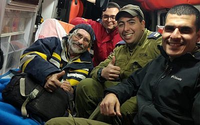 IDF personnel with a French sailor they rescued off the Gaza coast, January 18, 2019. (IDF spokesperson unit)