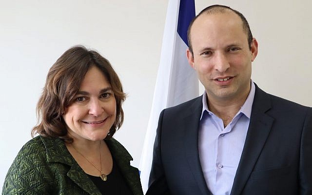 New Right candidate Caroline Glick (L) with party leader Naftali Bennett, January 2, 2019. (New Right) New Right candidate Caroline Glick (L) with party leader Naftali Bennett, January 2, 2019. (New Right)