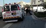 First responders at the scene of a suspected car bombing in Ashkelon, January 21, 2019. (YouTube screenshot)