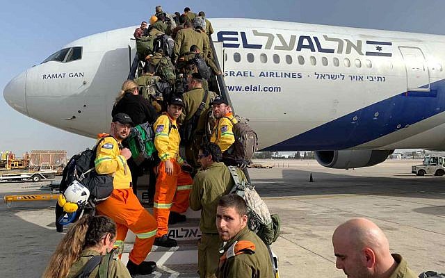 An Israeli aid and rescue team heads to Brazil on January 27, 2019, to help with rescue efforts following the collapse of a dam in the southwest of the country, which killed at least 40 people and left at least 200 missing. (ZAKA) An Israeli aid and rescue team heads to Brazil on January 27, 2019, to help with rescue efforts following the collapse of a dam in the southwest of the country, which killed at least 40 people and left at least 200 missing. (ZAKA)