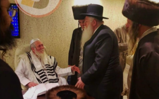 Rabbi Eliezer Berland (L), a convicted sex offender, meets with UTJ's Meir Porush at a Beit Shemesh wedding on January 6, 2019 (courtesy) Rabbi Eliezer Berland (L), a convicted sex offender, meets with UTJ's Meir Porush at a Beit Shemesh wedding on January 6, 2019 (courtesy)