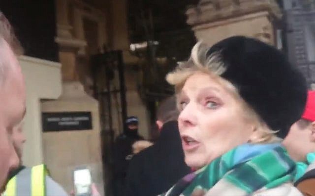 British MP Anna Soubry targeted by protesters in Westminster, London, January 8, 2019 (Screen grab via Twitter) British MP Anna Soubry targeted by protesters in Westminster, London, January 8, 2019 (Screen grab via Twitter)