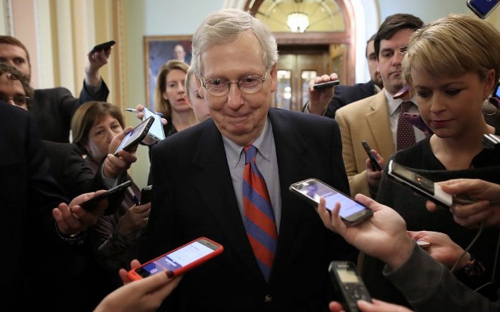 In this file photo taken on January 25, 2019, US Senate Majority Leader Mitch McConnell talks with reporters at the US Capitol in Washington, DC (WIN MCNAMEE / GETTY IMAGES NORTH AMERICA / AFP) In this file photo taken on January 25, 2019, US Senate Majority Leader Mitch McConnell talks with reporters at the US Capitol in Washington, DC (WIN MCNAMEE / GETTY IMAGES NORTH AMERICA / AFP)