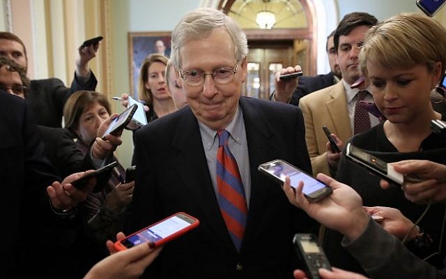 In this file photo taken on January 25, 2019, US Senate Majority Leader Mitch McConnell talks with reporters at the US Capitol in Washington, DC (WIN MCNAMEE / GETTY IMAGES NORTH AMERICA / AFP) In this file photo taken on January 25, 2019, US Senate Majority Leader Mitch McConnell talks with reporters at the US Capitol in Washington, DC (WIN MCNAMEE / GETTY IMAGES NORTH AMERICA / AFP)