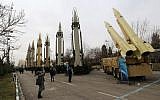 Iranians visit a weaponry and military equipment exhibition in the capital Tehran on February 2, 2019, organized on the occasion of the 40th anniversary of the Iranian revolution. (Atta Kenare/AFP)