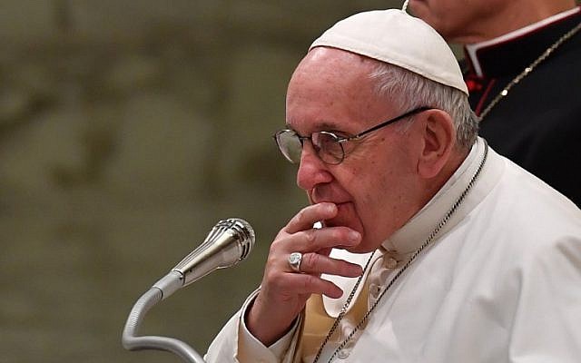 Pope Francis reacts during the weekly general audience on February 6, 2019 at Paul-VI hall in the Vatican. (Andreas Solaro/AFP) Pope Francis reacts during the weekly general audience on February 6, 2019 at Paul-VI hall in the Vatican. (Andreas Solaro/AFP)