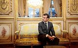 French President Emmanuel Macron at the Elysee palace on February 8, 2019 in Paris. (Ludovic Marin/Pool/AFP)