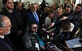 Aymen Derbali, a victim in the Quebec mosque attack, talks to the press in the Quebec City Courthouse following the sentencing of perpetrator Alexandre Bissonnette, on February 8, 2019. (Alice Chiche / AFP)