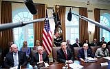 US President Donald Trump speaks during a cabinet meeting in the Cabinet Room of the White House in Washington, DC on February 12, 2019. (Mandel Ngan/AFP)