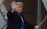 US President Donald Trump waves as he boards Air Force One at Andrews Air Force Base, MD, on February 15, 2019. (Jim Watson/AFP)