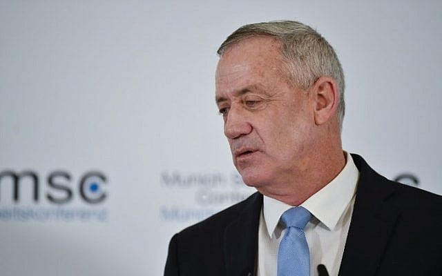 Israel Resilience party chairman Benny Gantz speaks at the 55th Munich Security Conference in southern Germany, February 17, 2019. (Thomas Kienzle/AFP) Israel Resilience party chairman Benny Gantz speaks at the 55th Munich Security Conference in southern Germany, February 17, 2019. (Thomas Kienzle/AFP)