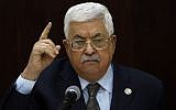 Palestinian Authority President Mahmoud Abbas speaks to Palestinian leaders at the Muqata, the PA headquarters, in the West Bank city of Ramallah, on February 20, 2019. (ABBAS MOMANI / AFP)