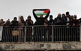 Palestinians worshipers gather before Friday noon prayers at the premises of the Golden Gate on the Temple Mount in the Old City of Jerusalem, on February 22, 2019. (Ahmad Gharabli/AFP)