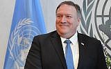 US Secretary of State Mike Pompeo meets with UN Secretary-General Antonio Guterres (out of frame) at the United Nations headquarters in New York, on February 21, 2019. (Angela Weiss/AFP)